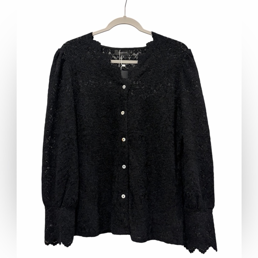 NWT Luxveer Dark Romantic Black Lace Whimsigoth Button-Up Cardigan Blouse Large